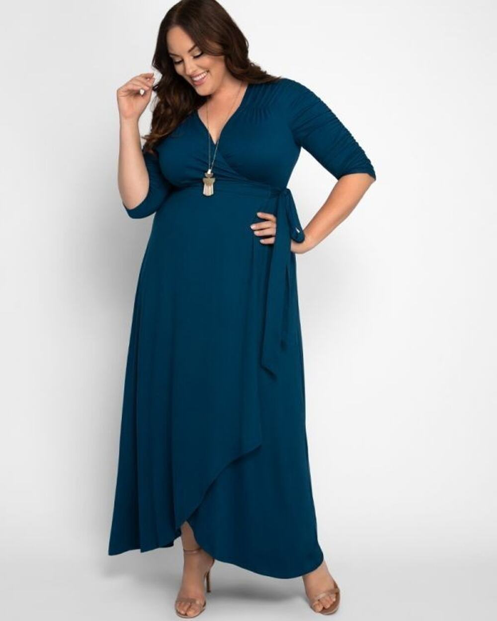 Kiyonna Meadow Dream Maxi Dress 3X Blue True Wrap Romantic Feminine Party